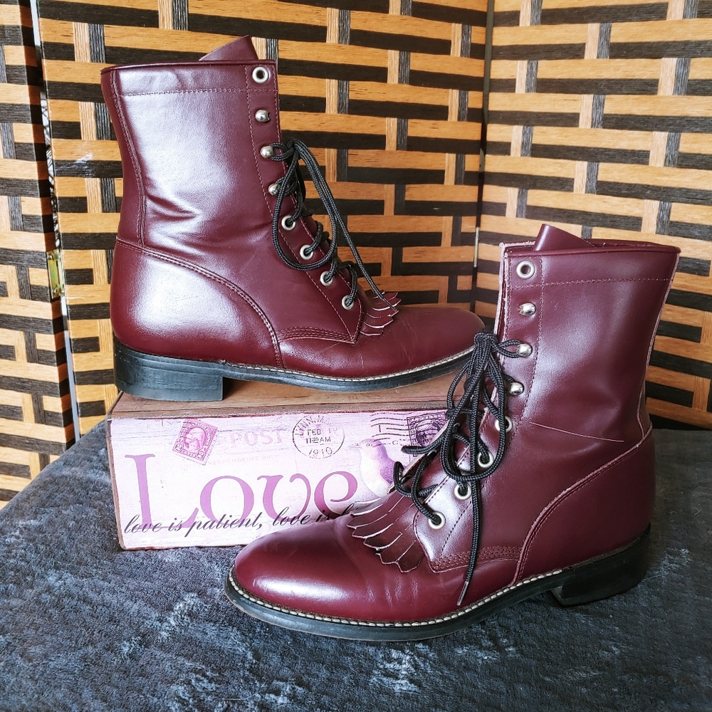 Diamond J Leather Roper Lace Up Boots◇ - Picture 1 of 13